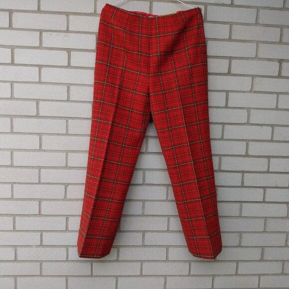 Vintage 60s 70s Red Plaid Wool Pants 30" Waist 40" Hips Glenayr Kitten CANADA Re - Picture 1 of 16